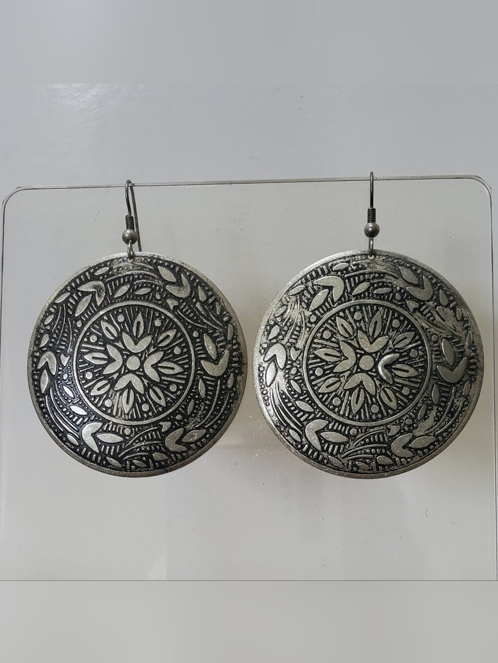Boho Round Ethnic Silver-Tone Drop Earrings